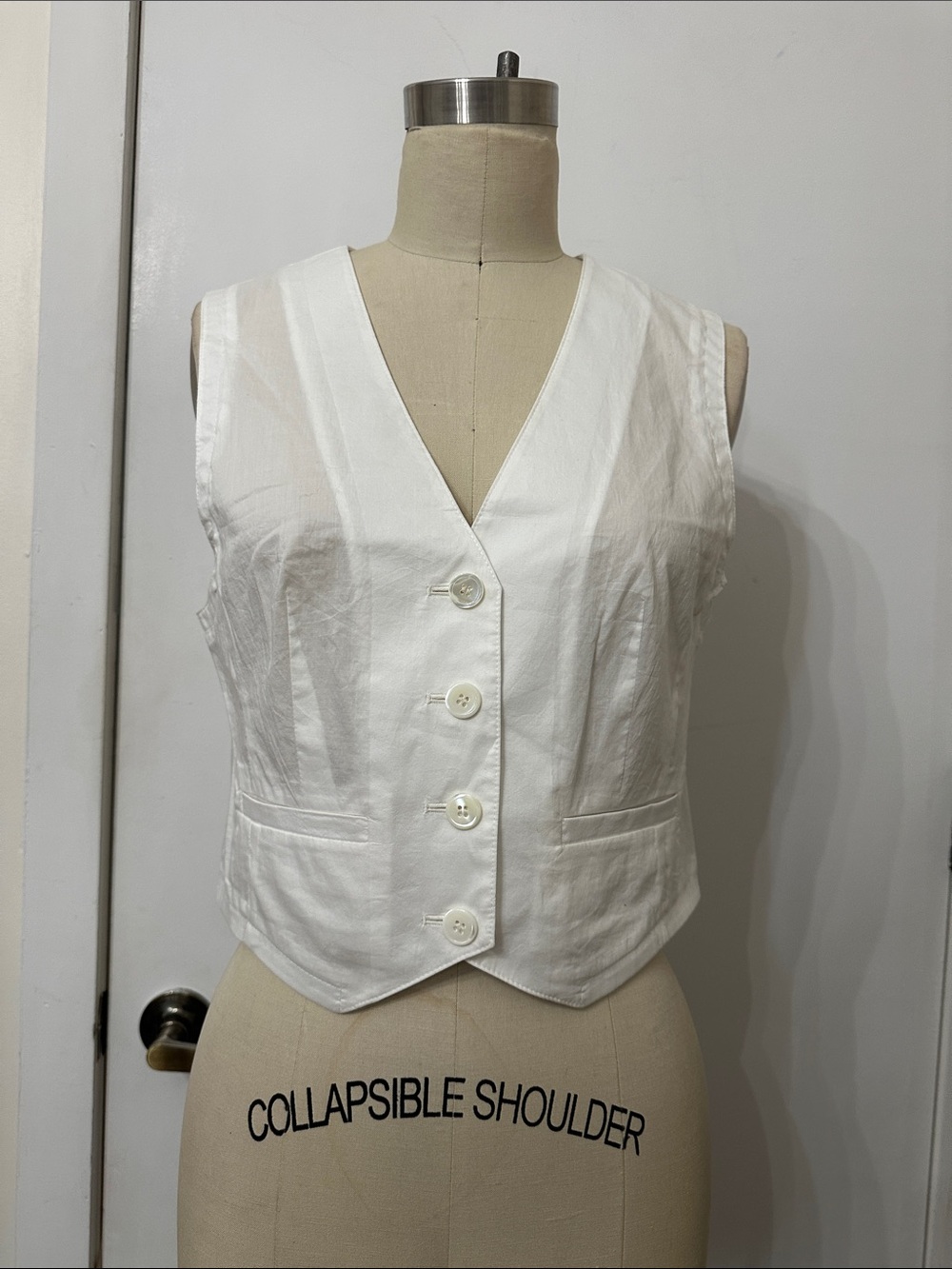 White Button-Front V-Neck Vest Top